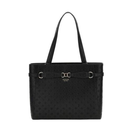 Elegante Zwarte Shopper Tas met Gouden Details Guess , Black , Dames