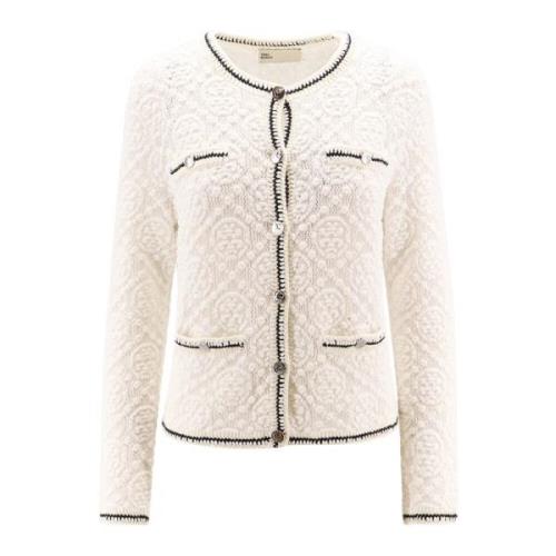 Wit Gebreide Kleding Ronde Hals Metalen Knopen Tory Burch , White , Da...