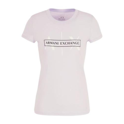 Lila Biologisch Katoenen T-shirt met Print Armani Exchange , Purple , ...
