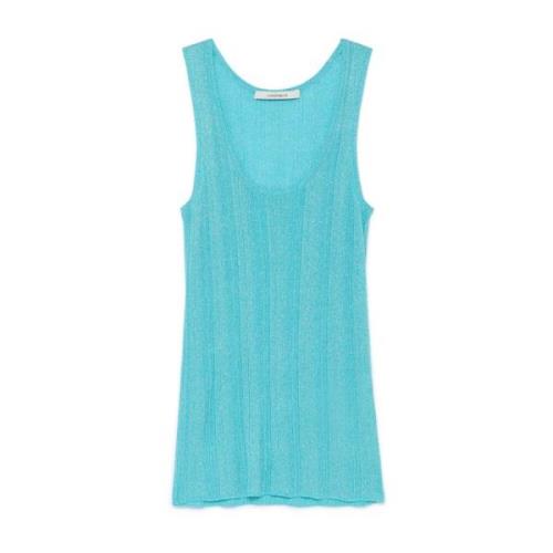 Geribbelde Lurex Tanktop Maliparmi , Blue , Dames