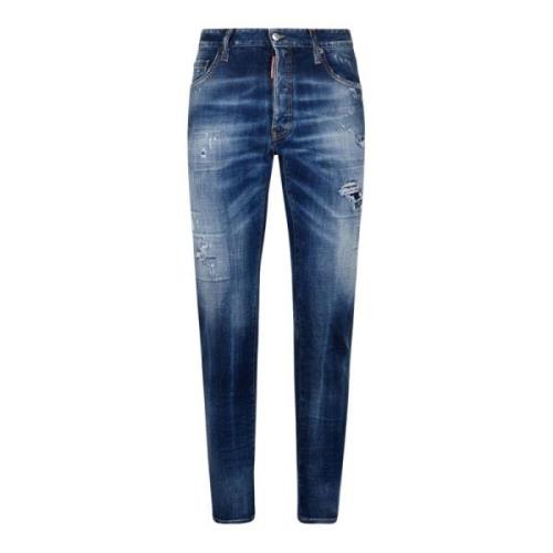 Donkerblauwe Denim Jeans Slim Fit Dsquared2 , Blue , Heren