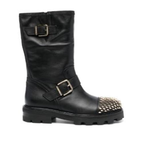 Studded Bikerlaarzen Goud Jimmy Choo , Black , Dames