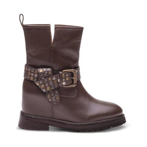 Studded enkellaarsjes van leer Emanuelle Vee , Brown , Dames