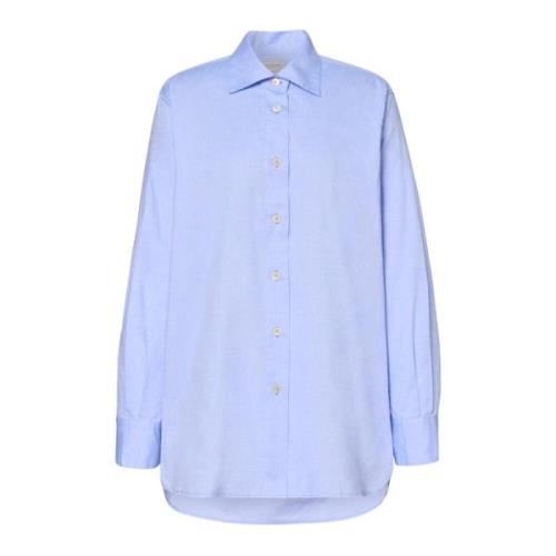 Oversized Oxford Katoenen Shirt met Badge Massimo Alba , Blue , Heren