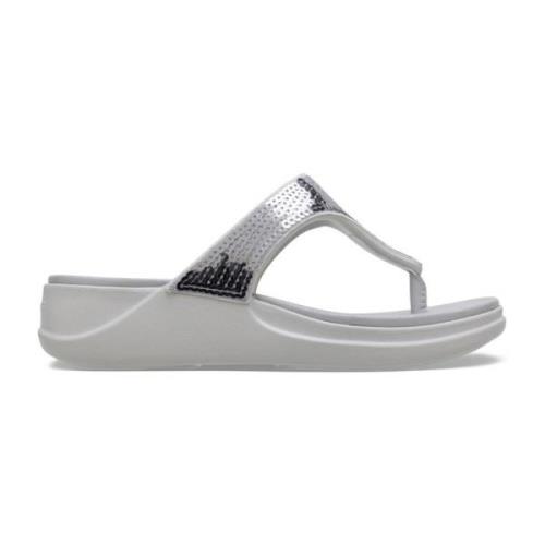 Sequin Wedge Flip Sandal Crocs , Gray , Dames