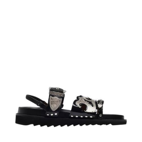 Zwarte Leren Sandalen met Metalen Bandjes Toga Pulla , Black , Dames