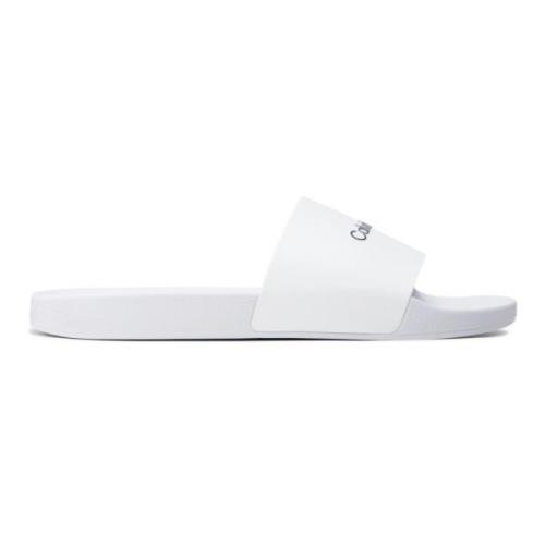 Witte Bedrukte Slippers voor Mannen Calvin Klein , White , Heren