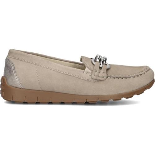 Beige Nubuck Mocassins met Gouden Details Waldläufer , Beige , Dames