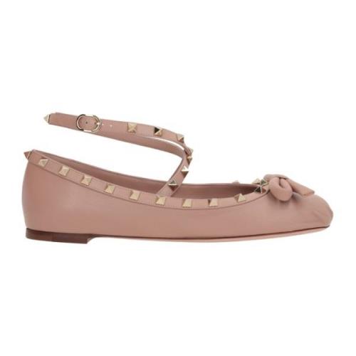 Studded Nude Leren Ballerina Schoenen Valentino Garavani , Pink , Dame...