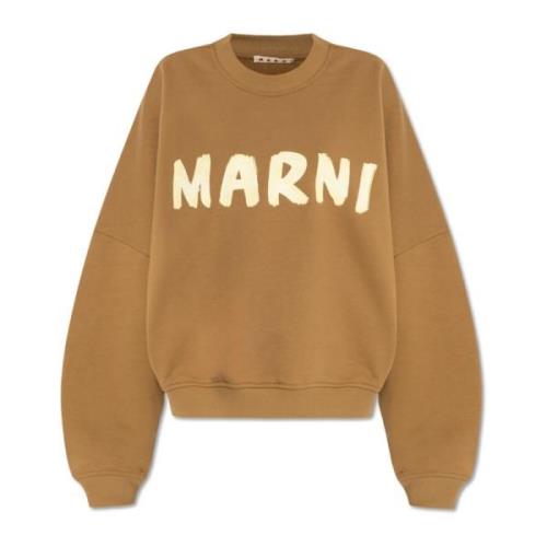 Sweatshirt met bedrukt logo Marni , Brown , Dames