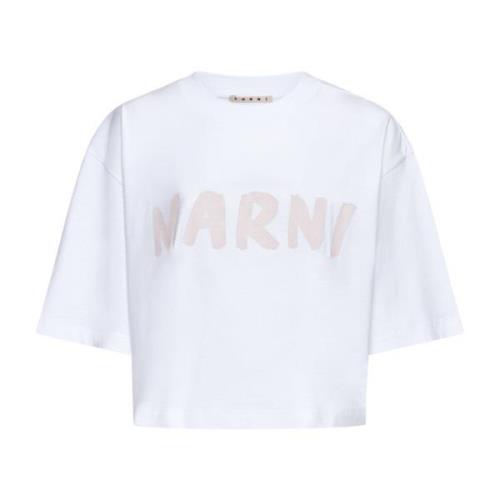 Witte Katoenen Boxy-fit T-shirt Marni , White , Dames