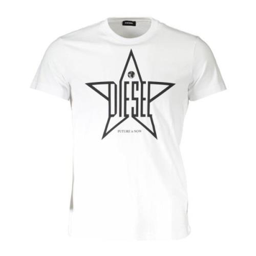 Logo T-shirt Ronde Hals Wit Katoen Diesel , White , Heren