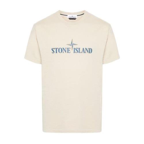 Beige Jersey Crew Neck Logo T-shirt Stone Island , Beige , Heren