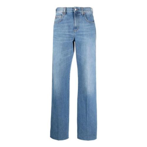 Denim Logo Wijde Pijp Broek Gucci , Blue , Dames