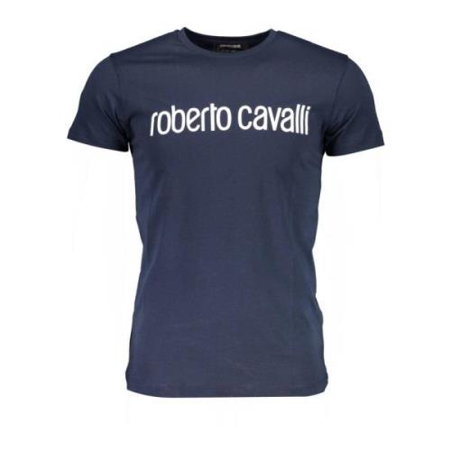 Luxe Bedrukt T-shirt in Blauw Roberto Cavalli , Blue , Heren
