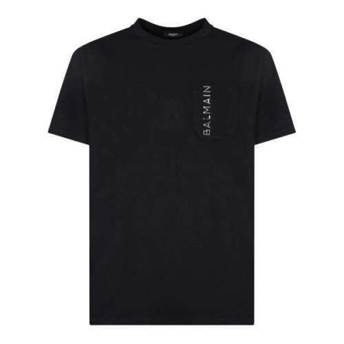 Zwart Crew Neck T-shirt Korte Mouwen Balmain , Black , Heren