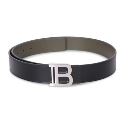 Zwarte Leren Riem met 'B' Logo Balmain , Black , Heren