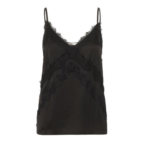 Zwarte Kant Slip Top Blouse Gestuz , Black , Dames