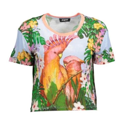 Linnen T-shirt met Unieke Print Desigual , Multicolor , Dames