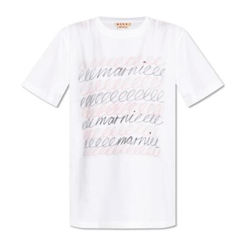 T-shirt met bedrukt logo Marni , White , Dames