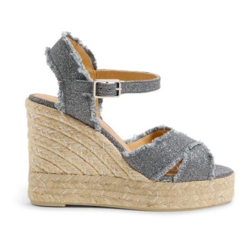 Bromelia metallic-linnen espadrilles met enkelbandje met zij metalen g...