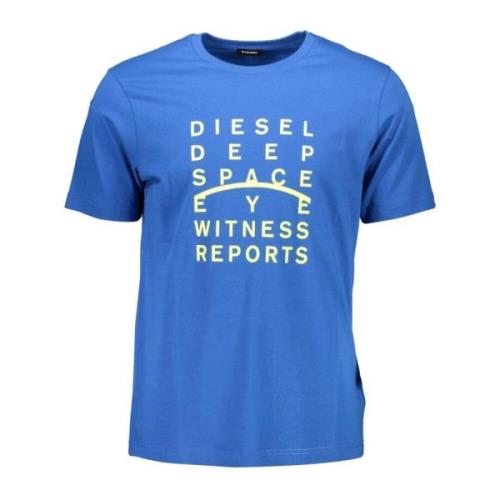 Blauw Crew Neck T-shirt met Distinctive Print Diesel , Blue , Heren