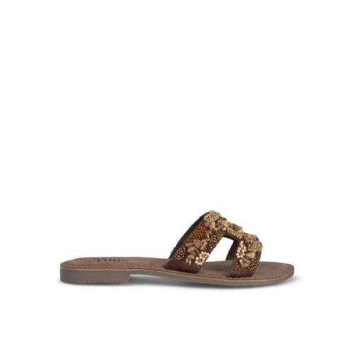 Kleurrijke platte sandalen met kralen Alma EN Pena , Brown , Dames