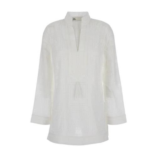 Witte Eyelet Tuniek Shirt Tory Burch , White , Dames