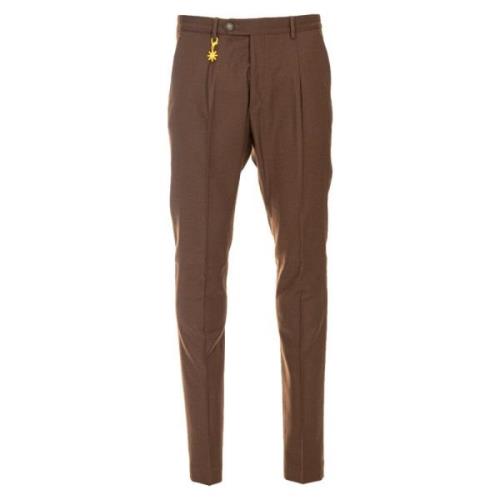 Slim Fit Wollen Broek met Plooien Manuel Ritz , Brown , Heren