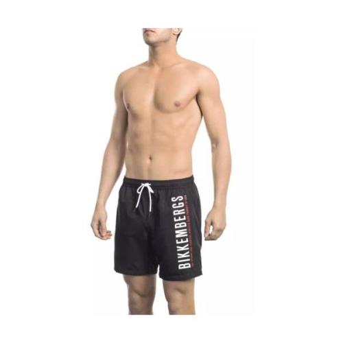 Zwarte zwemshorts met zijprint Bikkembergs , Black , Heren