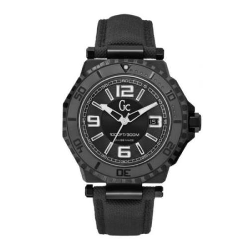 Zwarte Leren Herenhorloge van Roestvrij Staal Guess , Black , Heren