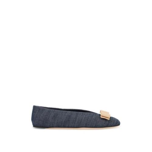 Denim Ballet Flats met Vara Bow Salvatore Ferragamo , Blue , Dames