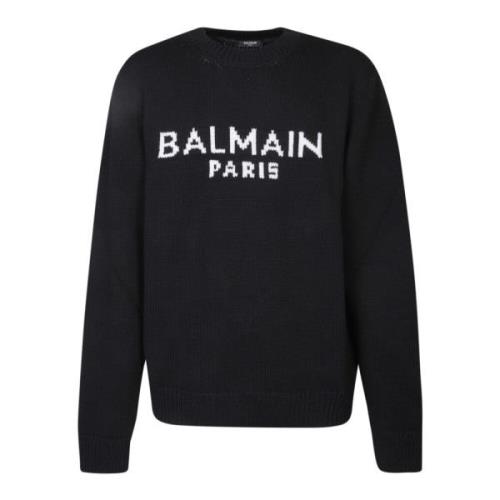 Zwart Gebreid Lang Mouw Sweater Balmain , Black , Heren