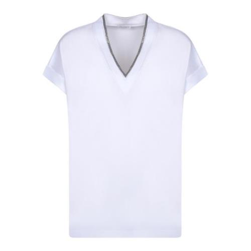 Witte Katoenen T-shirt Korte Mouw Brunello Cucinelli , White , Dames