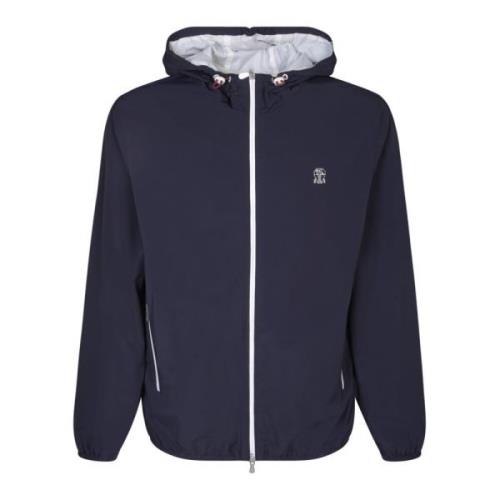 Blauwe Nylon Hoodie Jas Ss24 Brunello Cucinelli , Blue , Heren