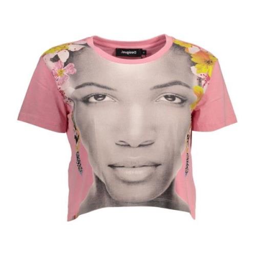 Roze Katoenen T-Shirt met Korte Mouwen en Applicaties Desigual , Pink ...