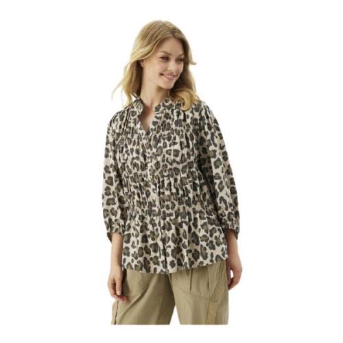 Luipaardprint Shirt met Ruchedetails IN Front , Multicolor , Dames