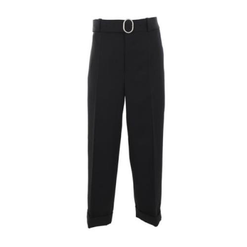 Zwarte wollen gabardine loszittende broek Jil Sander , Black , Heren