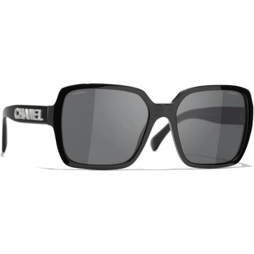 Vierkante zonnebril in zwart met organische lenzen Chanel , Black , Da...