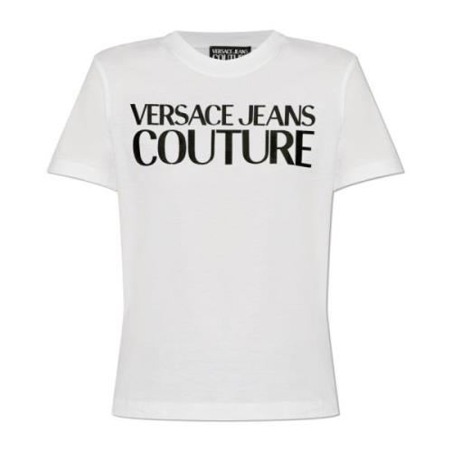 T-shirt met logo Versace Jeans Couture , White , Dames