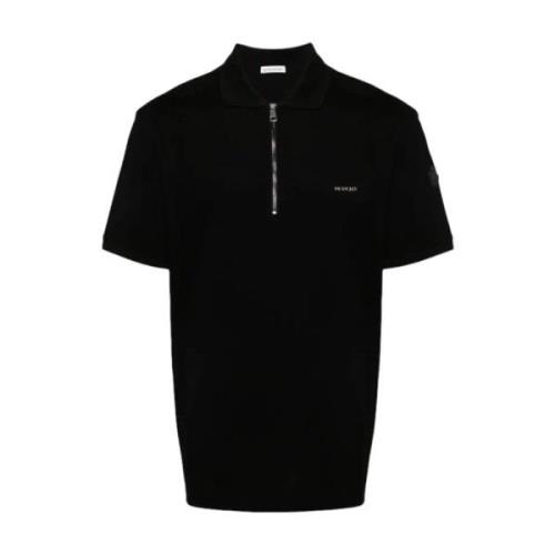 Zip-Up Polo Shirt in Zwart Moncler , Black , Heren