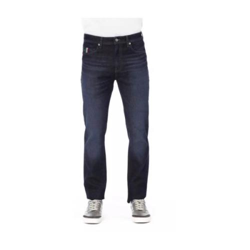 Trendy Blauwe Katoenen Jeans met Logo Knoop Baldinini , Blue , Heren