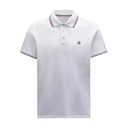Tricolour Trim Polo Shirt Moncler , White , Heren