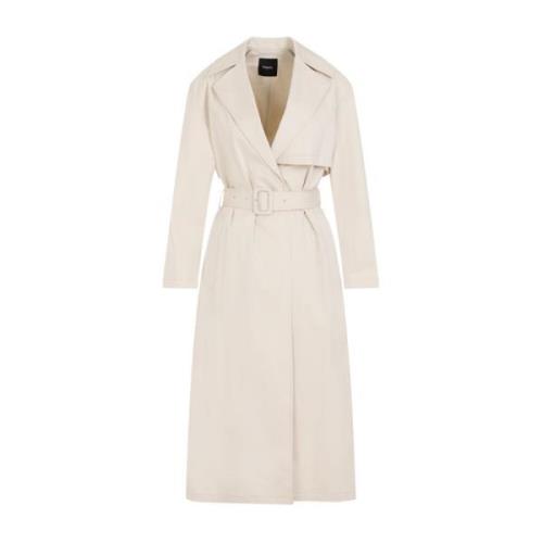 Zand Beige Katoenen Trenchcoat Theory , Beige , Dames