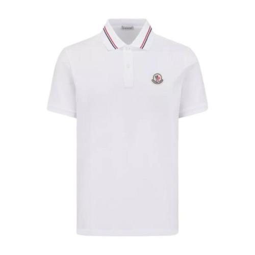 Tricolour Trim Logo Patch Polo Shirt Moncler , White , Heren