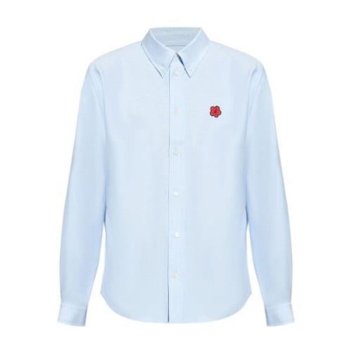 Blauw Poplin Geborduurd Overhemd Kenzo , Blue , Heren