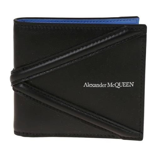 Zwarte Leren Bifold Portemonnee Clutch Alexander McQueen , Black , Her...