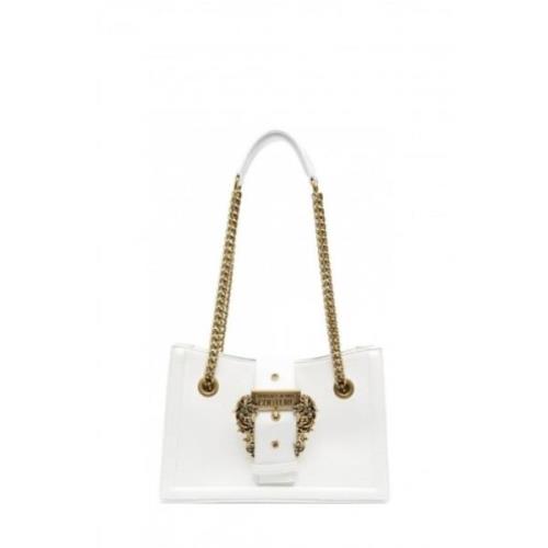 Eco-leer gehamerde tas met gegraveerd logo Versace , White , Dames