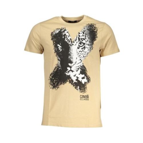 Beige Print Logo Korte Mouw Tee Cavalli Class , Beige , Heren