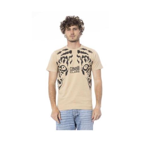 Logo Print Ronde Hals T-Shirt Cavalli Class , Beige , Heren